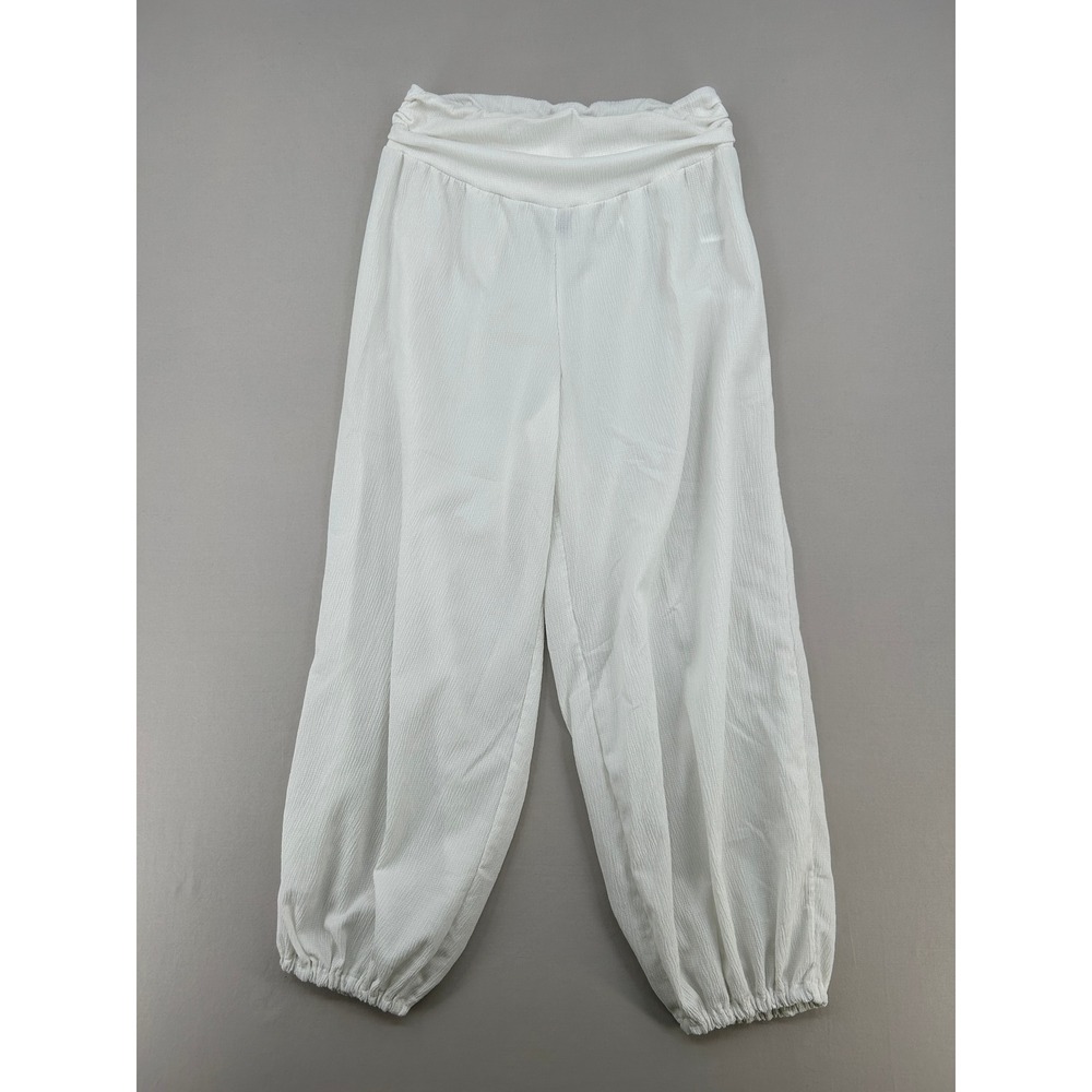 HM Divided Womens White Textured Knit Jogger Pants Foldover Waist Size S